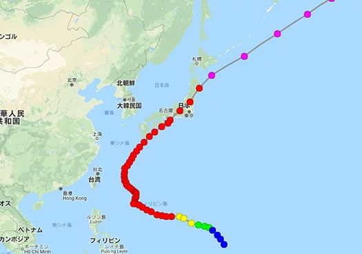 デジタル台風さんから引用：2018年台風24号の経路図