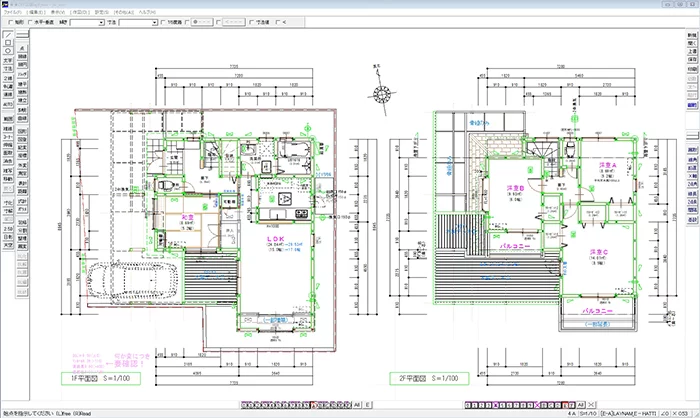 初心者用の入門編CADとしておすすめしているWindows版 JW-CADの編集画面を撮影したスクリーンショット