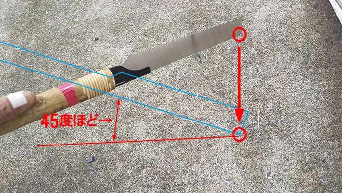 デコラソー240から既存ノコ刃の打ち付けイメージ写真に解説用コメントを入れた写真画像
※ノコ刃(鋸刃･のこぎりの刃)交換解説用