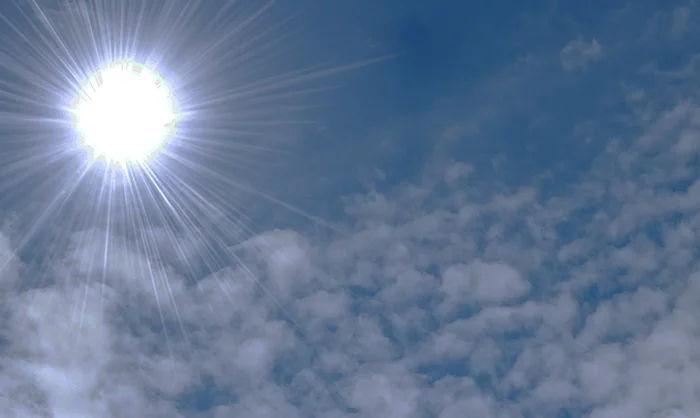 挿絵：曇りがちな炎天下でのポリカーボネート(ポリカ)の熱による変形をイメージさせる写真画像