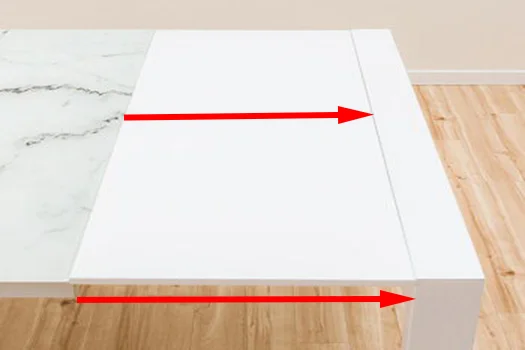 DIYによる自作のテーブル下収納を付けたテーブルの伸縮時の動き2(写真画像) ニトリさん商品ページから引用し加筆